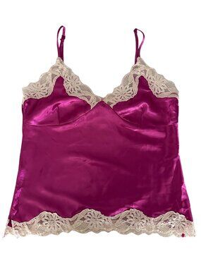 🍇 Vintage Magenta Satin Lace Cami Y2K Slip Top Small